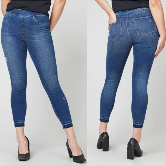 Spanx Distressed Ankle Skinny Jeans Medium Wash Size M - Picture 1 of 10